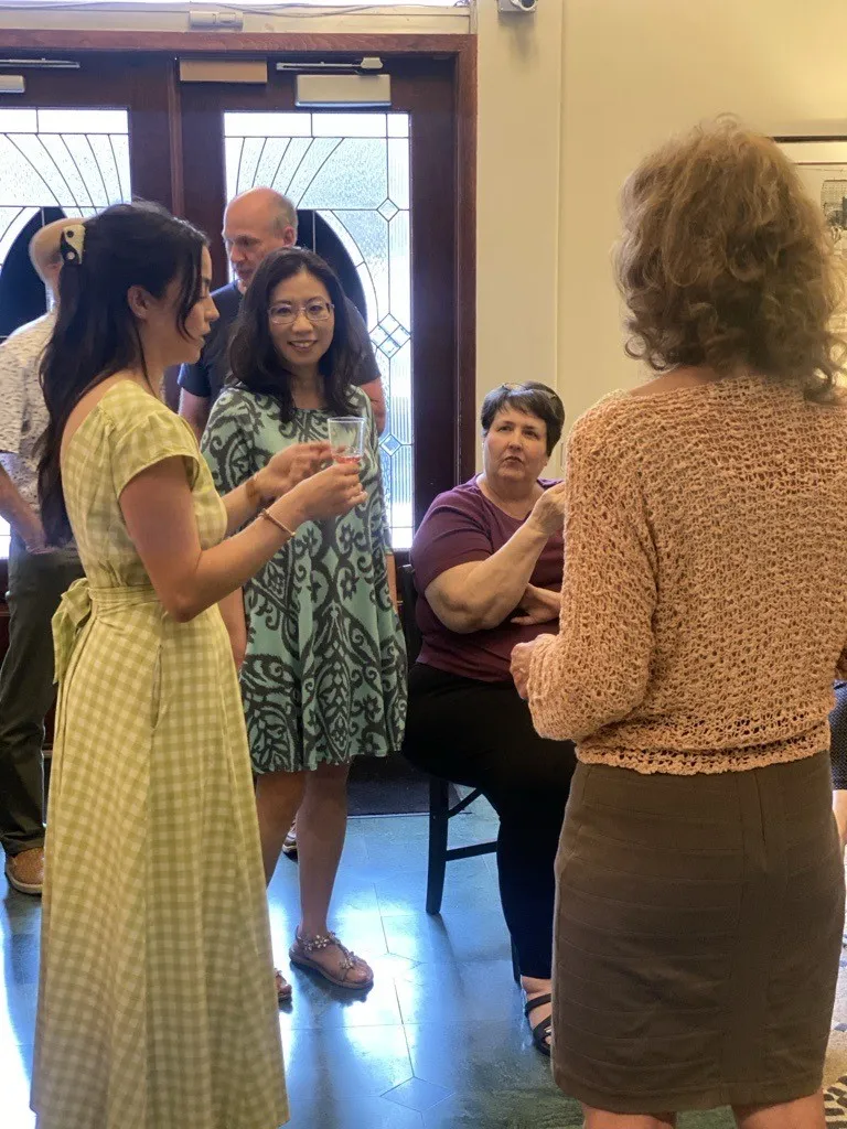Keystone Lofts residents socializing in the building lobby