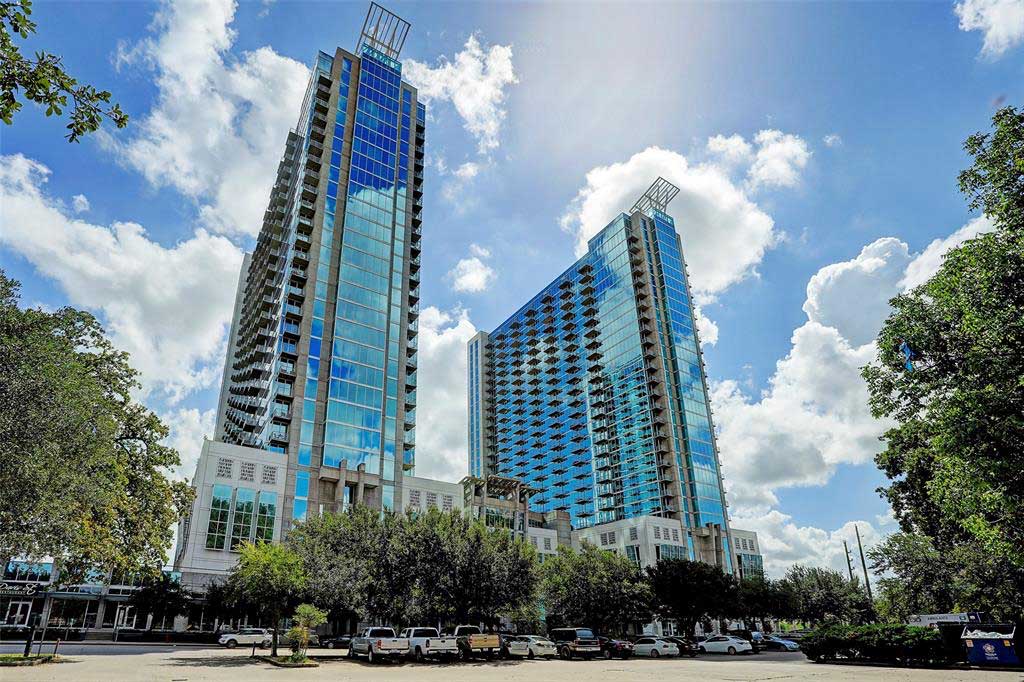 The Mosaic Condominium twin towers across from Hermann Park in Houston, Texas