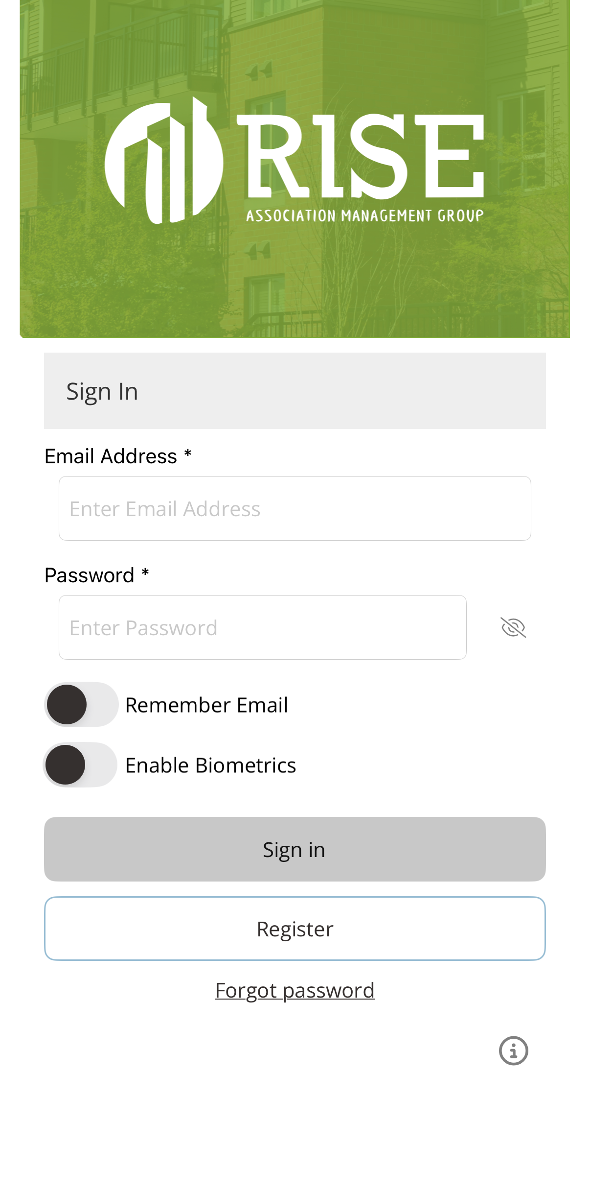 The RISE App sign-in screen